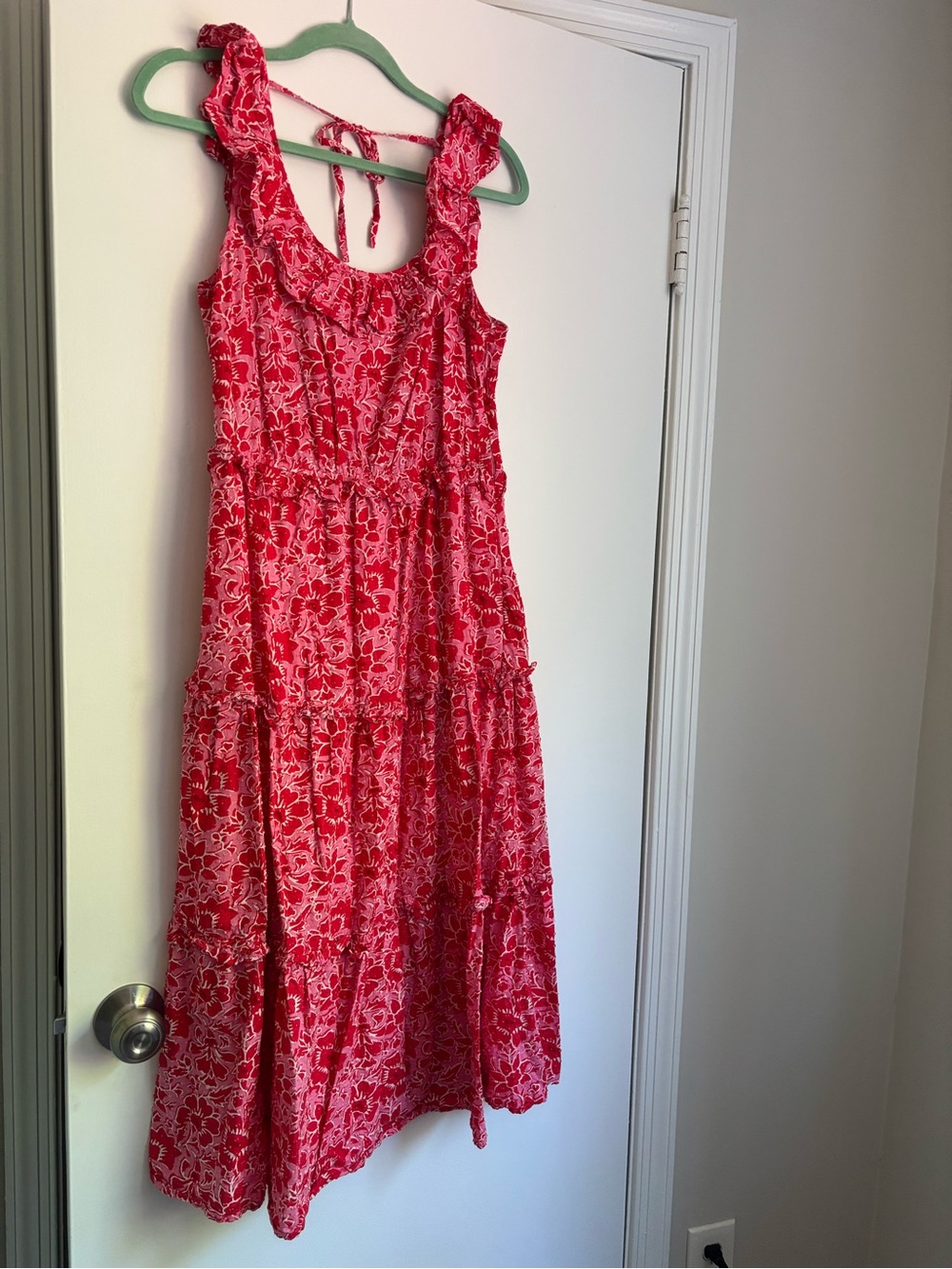 Red and pink floral J Crew midi dress, size 12